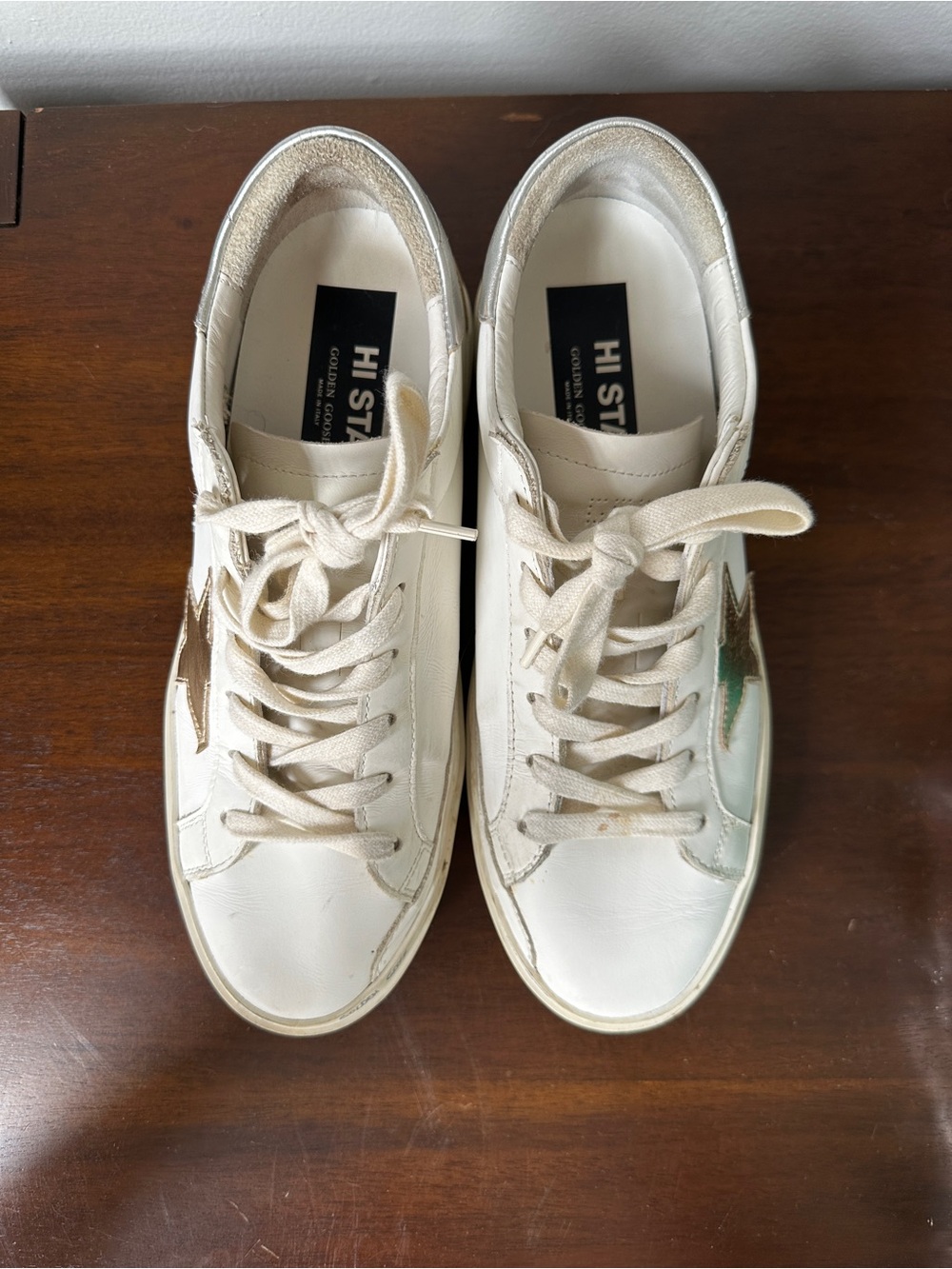 Golden Goose White Leather Hi Star Sneakers with Silver Accents Size 40 - Picture 5 of 6